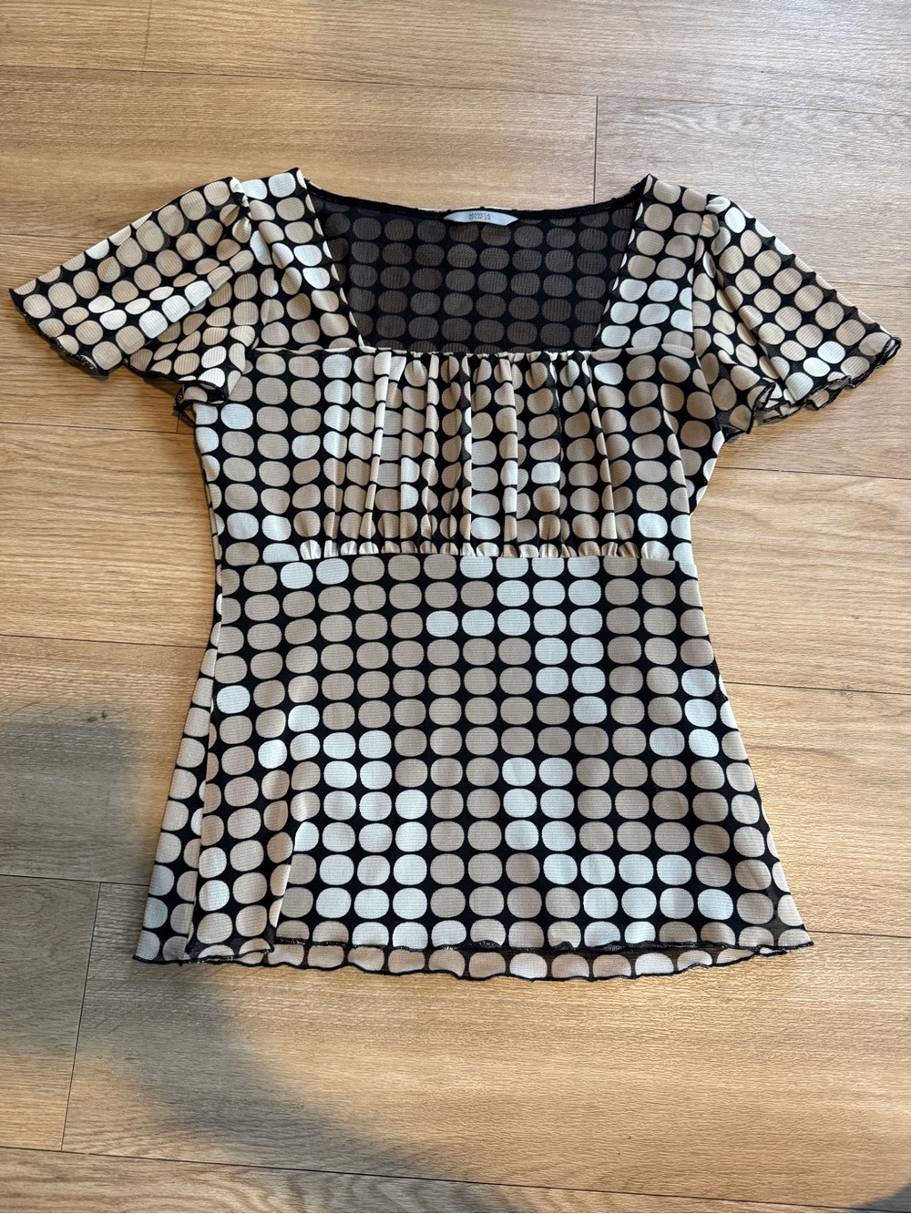 Marks & Spencer Black and Cream Polka Dot Short Sleeve Scoop Neck Top